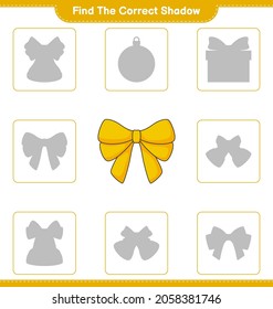 Find the correct shadow. Find and match the correct shadow of Ribbon. Educational children game, printable worksheet, vector illustration