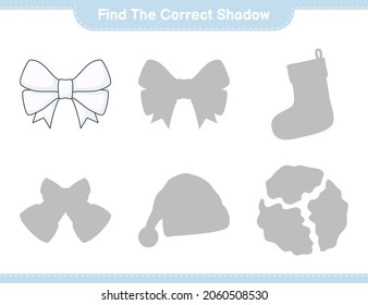 Find the correct shadow. Find and match the correct shadow of Ribbon. Educational children game, printable worksheet, vector illustration