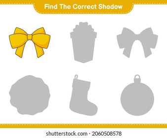 Encuentra la sombra correcta. Buscar y coincidir con la sombra correcta de la cinta de opciones. Juego infantil educativo, hoja de cálculo imprimible, ilustración vectorial