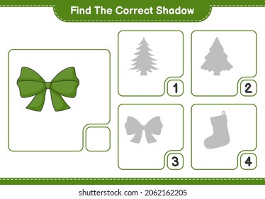Find the correct shadow. Find and match the correct shadow of Ribbon. Educational children game, printable worksheet, vector illustration
