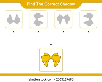 Find the correct shadow. Find and match the correct shadow of Ribbon. Educational children game, printable worksheet, vector illustration