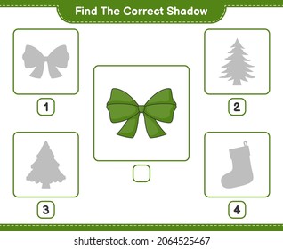 Find the correct shadow. Find and match the correct shadow of Ribbon. Educational children game, printable worksheet, vector illustration