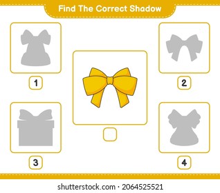 Find the correct shadow. Find and match the correct shadow of Ribbon. Educational children game, printable worksheet, vector illustration