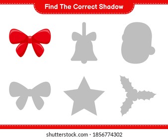 Find the correct shadow. Find and match the correct shadow of Ribbons. Educational children game, printable worksheet, vector illustration