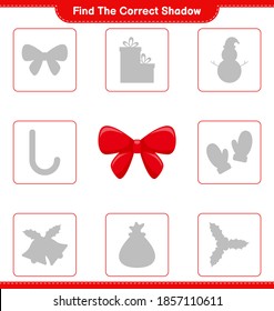 Find the correct shadow. Find and match the correct shadow of Ribbons. Educational children game, printable worksheet, vector illustration