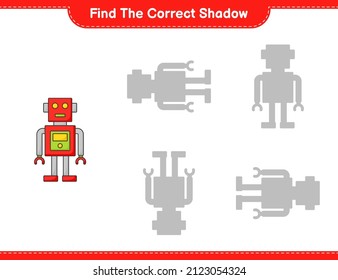 Find the correct shadow. Find and match the correct shadow of Robot Character. Educational children game, printable worksheet, vector illustration