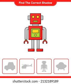 Find the correct shadow. Find and match the correct shadow of Robot Character. Educational children game, printable worksheet, vector illustration
