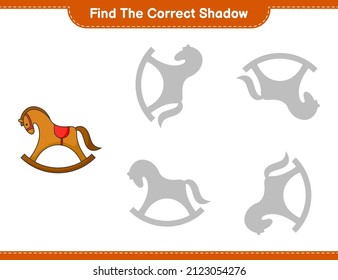 Find the correct shadow. Find and match the correct shadow of Rocking Horse. Educational children game, printable worksheet, vector illustration