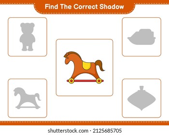 Find the correct shadow. Find and match the correct shadow of Rocking Horse. Educational children game, printable worksheet, vector illustration