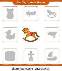 Find the correct shadow. Find and match the correct shadow of Rocking Horse. Educational children game, printable worksheet, vector illustration