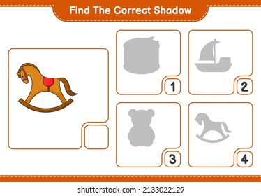 Find the correct shadow. Find and match the correct shadow of Rocking Horse. Educational children game, printable worksheet, vector illustration