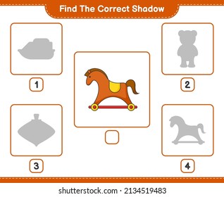 Find the correct shadow. Find and match the correct shadow of Rocking Horse. Educational children game, printable worksheet, vector illustration