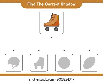 Find the correct shadow. Find and match the correct shadow of Roller Skate. Educational children game, printable worksheet, vector illustration
