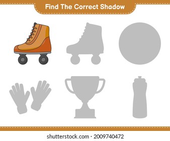 Find the correct shadow. Find and match the correct shadow of Roller Skate. Educational children game, printable worksheet, vector illustration