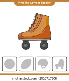 Find the correct shadow. Find and match the correct shadow of Roller Skate. Educational children game, printable worksheet, vector illustration