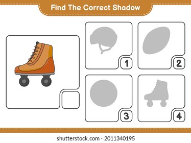 Find the correct shadow. Find and match the correct shadow of Roller Skate. Educational children game, printable worksheet, vector illustration
