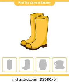 Find the correct shadow. Find and match the correct shadow of Rubber Boots. Educational children game, printable worksheet, vector illustration