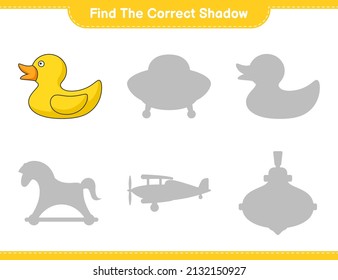 Find the correct shadow. Find and match the correct shadow of Rubber Duck. Educational children game, printable worksheet, vector illustration