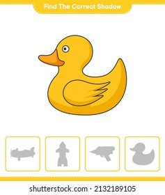 Find the correct shadow. Find and match the correct shadow of Rubber Duck. Educational children game, printable worksheet, vector illustration