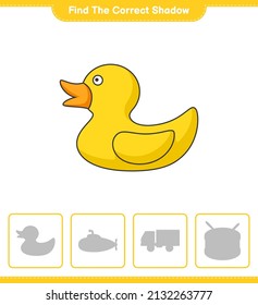 Find the correct shadow. Find and match the correct shadow of Rubber Duck. Educational children game, printable worksheet, vector illustration