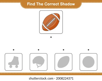 Find the correct shadow. Find and match the correct shadow of Rugby Ball. Educational children game, printable worksheet, vector illustration