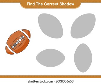 Find the correct shadow. Find and match the correct shadow of Rugby Ball. Educational children game, printable worksheet, vector illustration