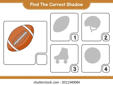 Find the correct shadow. Find and match the correct shadow of Rugby Ball. Educational children game, printable worksheet, vector illustration