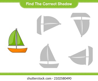 Find the correct shadow. Find and match the correct shadow of Sailboat. Educational children game, printable worksheet, vector illustration