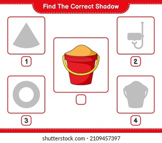 Find the correct shadow. Find and match the correct shadow of Sand Bucket. Educational children game, printable worksheet, vector illustration