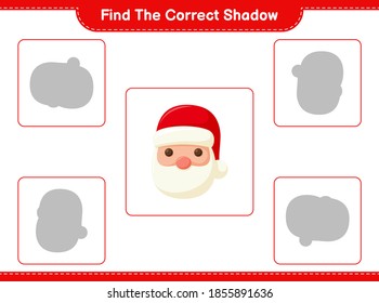 Find the correct shadow. Find and match the correct shadow of Santa Claus. Educational children game, printable worksheet, vector illustration