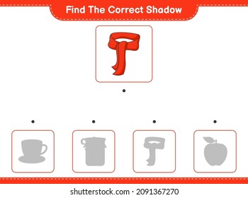 Find the correct shadow. Find and match the correct shadow of Scarf. Educational children game, printable worksheet, vector illustration