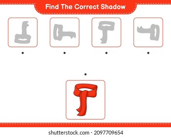 Find the correct shadow. Find and match the correct shadow of Scarf. Educational children game, printable worksheet, vector illustration