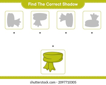Find the correct shadow. Find and match the correct shadow of Scarf. Educational children game, printable worksheet, vector illustration