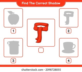 Find the correct shadow. Find and match the correct shadow of Scarf. Educational children game, printable worksheet, vector illustration