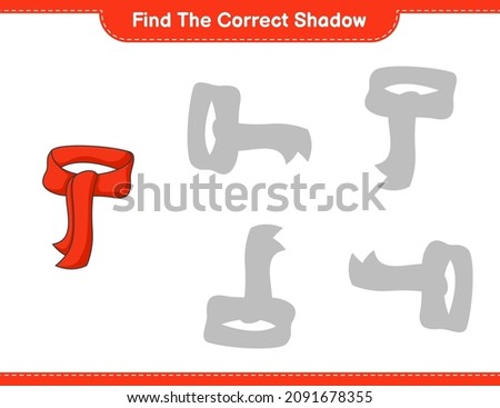 Find the correct shadow. Find and match the correct shadow of Scarf. Educational children game, printable worksheet, vector illustration