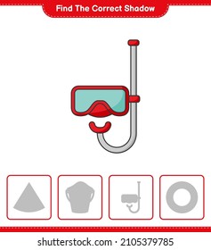 Find the correct shadow. Find and match the correct shadow of Scuba Diving Mask. Educational children game, printable worksheet, vector illustration