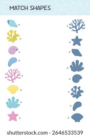 Find the correct shadow. Match shapes educational game for kids. Attention task. Choose the right silhouette. Funny cartoon character. Worksheet page. Activity book. Vector illustration