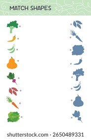 Find the correct shadow. Match shapes educational game for kids. Attention task. Choose the right silhouette. Worksheet page. Activity book. Vector illustration