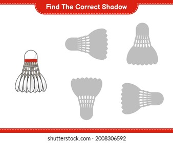 Find the correct shadow. Find and match the correct shadow of Shuttlecock. Educational children game, printable worksheet, vector illustration