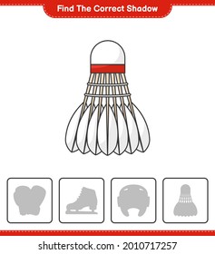 Find the correct shadow. Find and match the correct shadow of Shuttlecock. Educational children game, printable worksheet, vector illustration