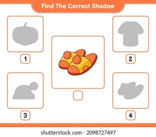 Encuentra la sombra correcta. Encuentra y coincide con la sombra correcta de las Zapatillas. Juego infantil educativo, hoja de cálculo imprimible, ilustración vectorial