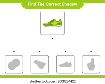 Find the correct shadow. Find and match the correct shadow of Sneaker. Educational children game, printable worksheet, vector illustration