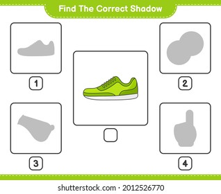 Find the correct shadow. Find and match the correct shadow of Sneaker. Educational children game, printable worksheet, vector illustration