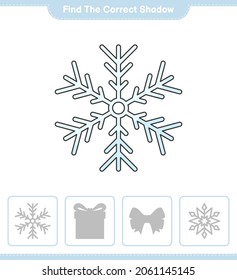 Find the correct shadow. Find and match the correct shadow of Snowflake. Educational children game, printable worksheet, vector illustration