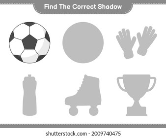 Find the correct shadow. Find and match the correct shadow of Soccer Ball. Educational children game, printable worksheet, vector illustration