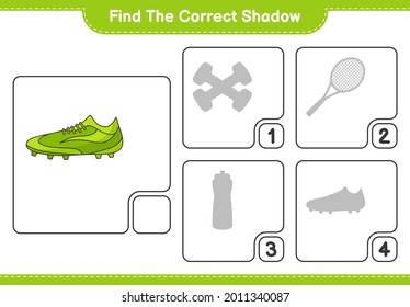 Find the correct shadow. Find and match the correct shadow of Soccer Shoes. Educational children game, printable worksheet, vector illustration