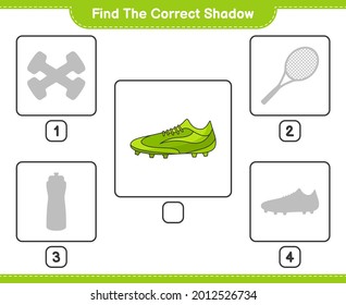 Find the correct shadow. Find and match the correct shadow of Soccer Shoes. Educational children game, printable worksheet, vector illustration
