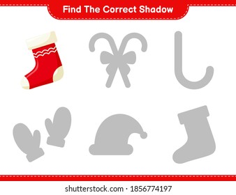 Find the correct shadow. Find and match the correct shadow of Socks. Educational children game, printable worksheet, vector illustration
