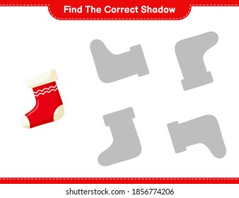 Find the correct shadow. Find and match the correct shadow of Socks. Educational children game, printable worksheet, vector illustration