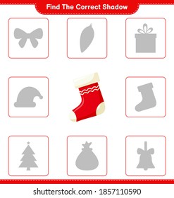 Find the correct shadow. Find and match the correct shadow of Socks. Educational children game, printable worksheet, vector illustration